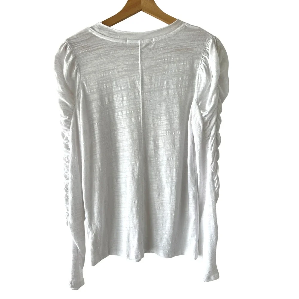 Free People We The Free Natasha White Ruched Puff Sleeve Textured Top Small Boho